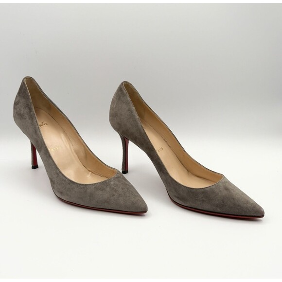 Christian Louboutin Gray Suede Stiletto Decoltish 85 Pumps Roche Sz EU 38 8 - Picture 3 of 14